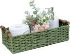 Round Paper Rope Storage Basket Wicker Baskets for Organizing with Handle Decorative Storage Bins for Countertop Toilet Paper Basket for Toilet Tank Top Small Baskets , Green