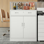 BESFUR Metal Storage Cabinet, Garage Storage Cabinet with One Drawer and Adjustable Shelf, Locking Short Storage Cabinet for Office Garage Home, White Metal Cabinets(36" H x 27.5" W x 16" D)