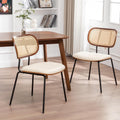 AQG Rattan Dining Chairs, Mid Century Modern Dining Chairs, Cane Back Chairs Set of 2, Cane Back Faux Leather, Kitchen & Dining Room Chairs with Metal Legs (Beige-PU, Set of 2-Rattan)