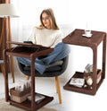 Wooden C-Shaped End Table,Couch Table with 360° Lockable Caster,Small Rolling Side Table with Adjustable Desktop for Living Room,Small Side Tables for Eating Writing Reading Bedroom