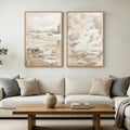 SAFERRYHOME Abstract Landscape Sky Hand Painted Wall Art, Large Textured Neutral Framed Canvas Wall Decor, Modern Minimalist Illustrations Painting Artwork for Home Office Living Room, 24"x36"x2