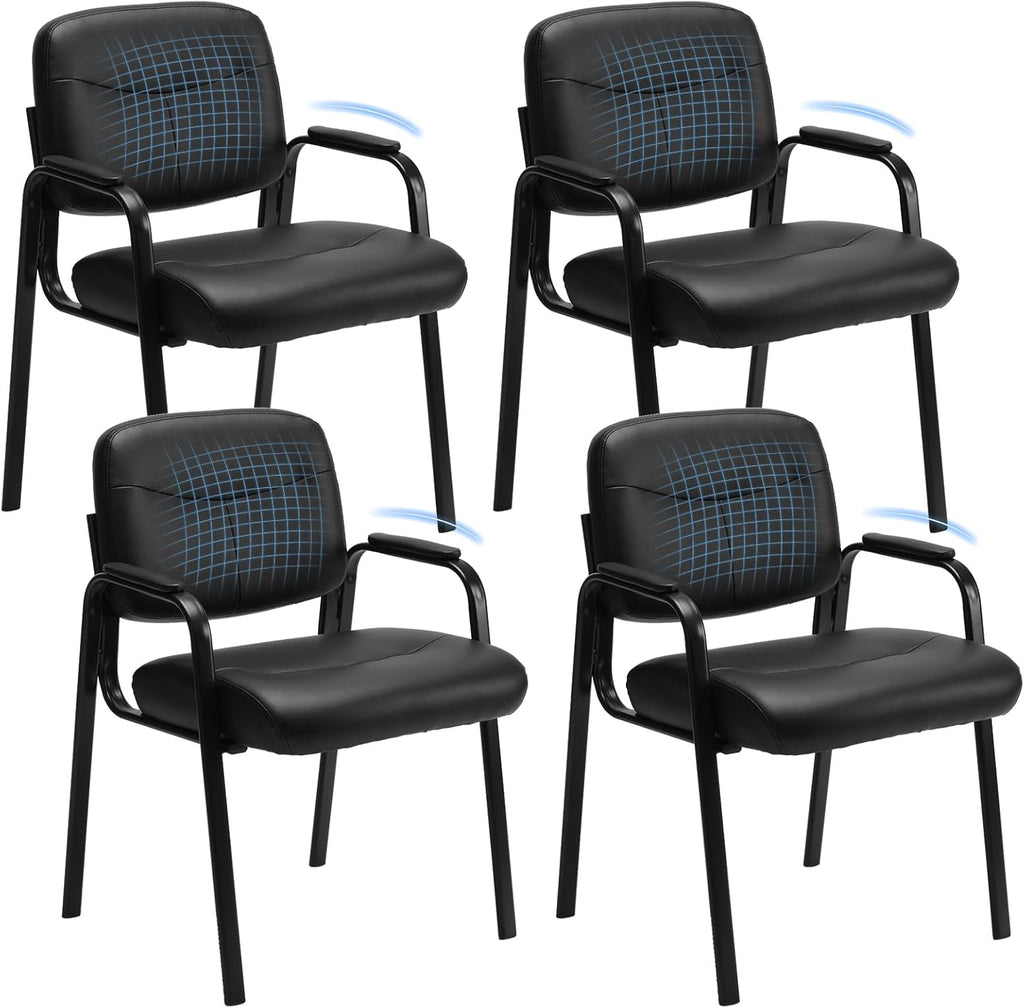 OLIXIS Office Waiting Room Chairs Set of 4, Leather Desk Reception Guest Stationary Side Chair with Padded Arms for Home Conference Meeting Lobby Area Medical Clinic Church