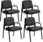 OLIXIS Office Waiting Room Chairs Set of 4, Leather Desk Reception Guest Stationary Side Chair with Padded Arms for Home Conference Meeting Lobby Area Medical Clinic Church