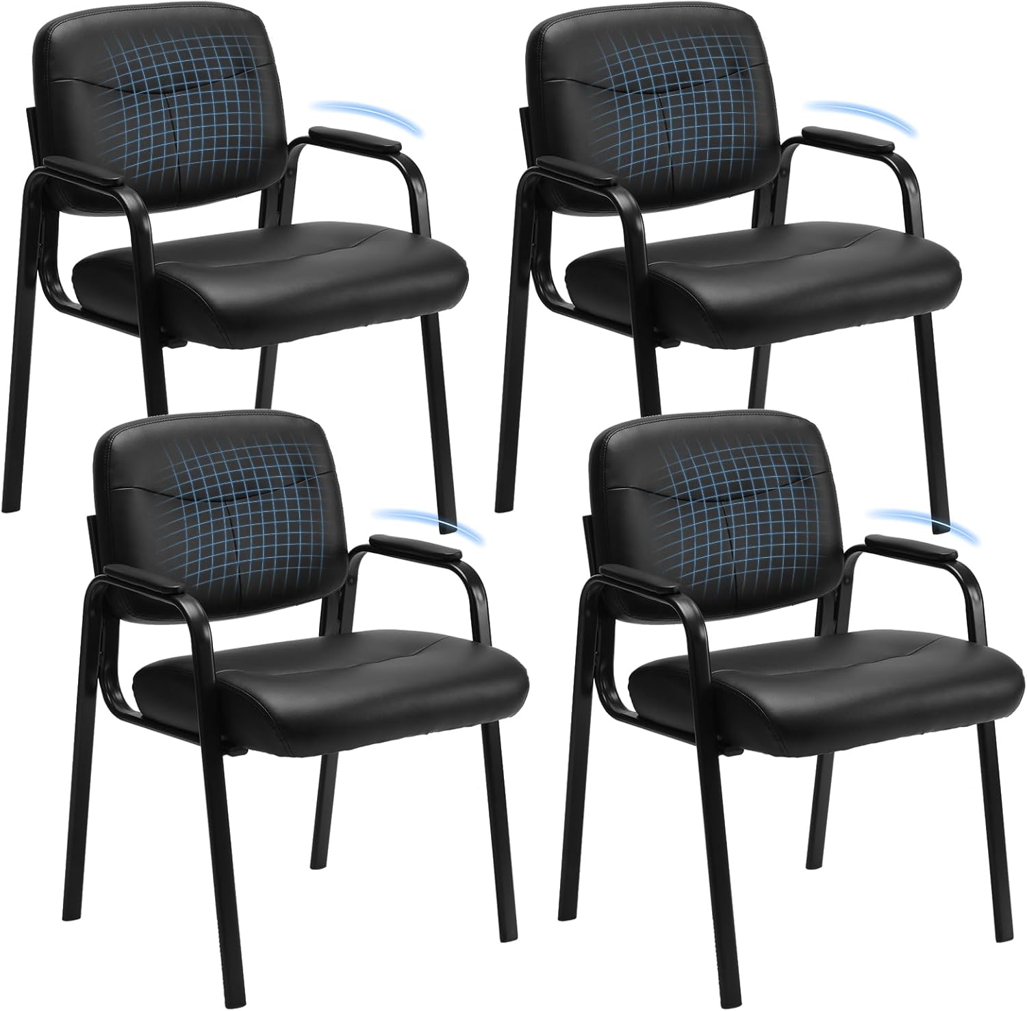 OLIXIS Office Waiting Room Chairs Set of 4, Leather Desk Reception Guest Stationary Side Chair with Padded Arms for Home Conference Meeting Lobby Area Medical Clinic Church