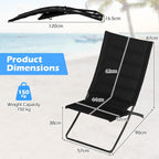 Set of 2 Folding Outdoor Chairs, Portable Padded Sling Lounger for Beach, Garden, Patio, Lawn, Poolside - Comfortable Recliner in Black Black 90 x 57 x 87cm