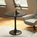 Round Dining Table, 24" Circle Pedestal Table with Thickened Top & Metal Base, Mid-Century Modern Coffee Table for Living Room, Kitchen, Small Spaces, Black