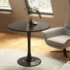Round Dining Table, 24" Circle Pedestal Table with Thickened Top & Metal Base, Mid-Century Modern Coffee Table for Living Room, Kitchen, Small Spaces, Black