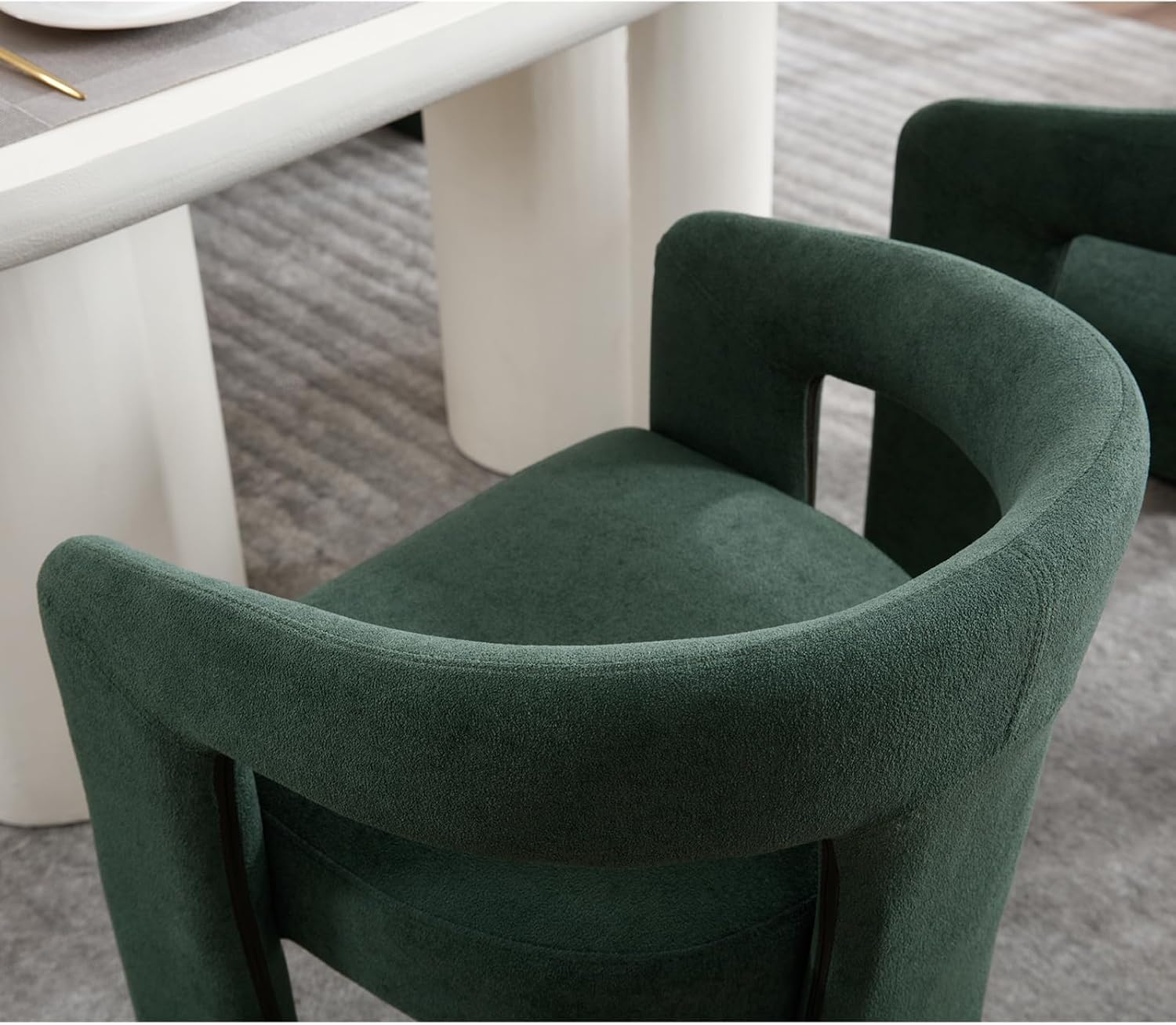 KIVENJAJA Barrel Dining Room Chairs Set of 6, Green Modern Boucle Kitchen Chairs with Round Back & Arm, Comfy Sherpa Upholstered Accent Armchair for Living Room Recption Office Vanity