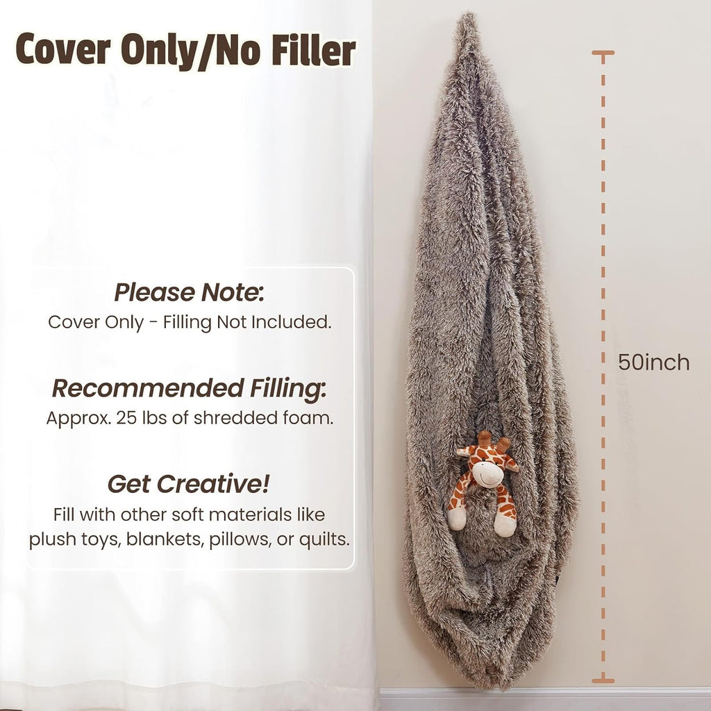 Bean Bag Cover (No Filler), Soft Faux Fur Stuffed Animal Bean Bag Storage, Fluffy Plush Bean Bag Chair Cover Washable, Comfy Bean Bag Covers for Adults Kids Teens, 38"x40" Ombre Khaki