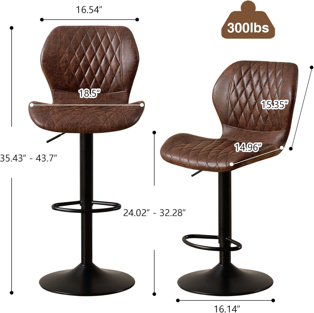 Bar Stools Set of 4, Modern Swivel Counter Height Barstools for Kitchen Island Chairs, Adjustable Fabric Bar Stools with Back for Kitchen Counter Bar, Brown
