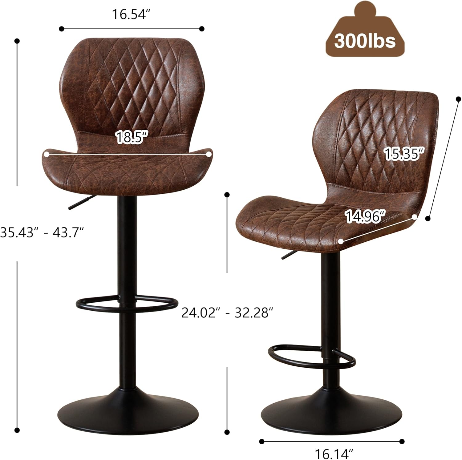 Bar Stools Set of 4, Modern Swivel Counter Height Barstools for Kitchen Island Chairs, Adjustable Fabric Bar Stools with Back for Kitchen Counter Bar, Brown