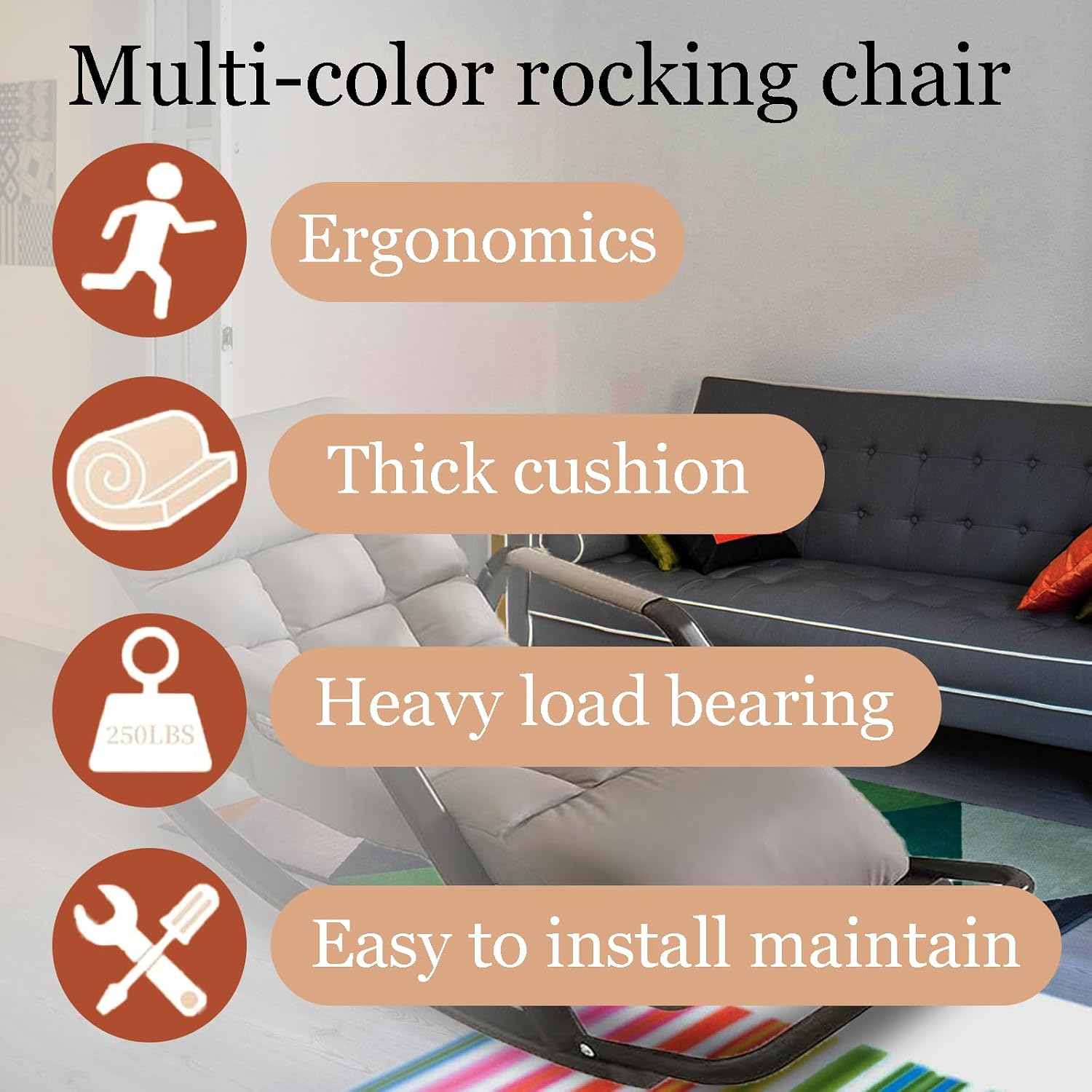 Rocking Chair with Cushion, Upholstered in Green with Rocker Base and Black Metal Frame, Modern Accent Chair for Living Room Nursery Bedroom D