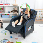 Costzon Kids Recliner, Gaming Recliner Chair w/Side Pockets, Footrest, Headrest & Lumbar Support for Kids Room & Play Room, Adjustable Racing Style Leather Sofa for Children Boys Girls (Blue, Black)