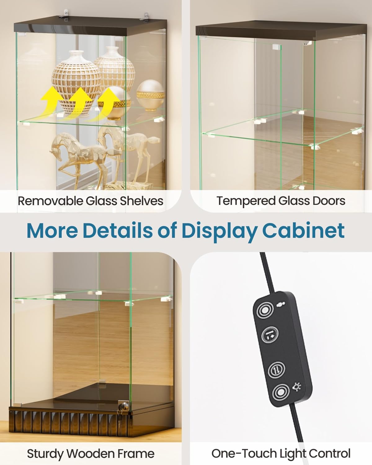 Lvifur 67''H Corner Curio Cabinet - with Glass Door, Lockable Glass Display Cabinet with RGB Motion Sensor Light, 5-Tier Figure Display Case with Removable Glass Shelf for Collectibles,Black