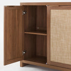 OAKHAM HOME Rattan Sideboard Cabinet with Storage, Buffet Cabinet with 2 Soft-Close Doors, Adjustable Shelves and 110 lbs Top, Storage Cabinet for Living Room, Kitchen, Entryway, Brown