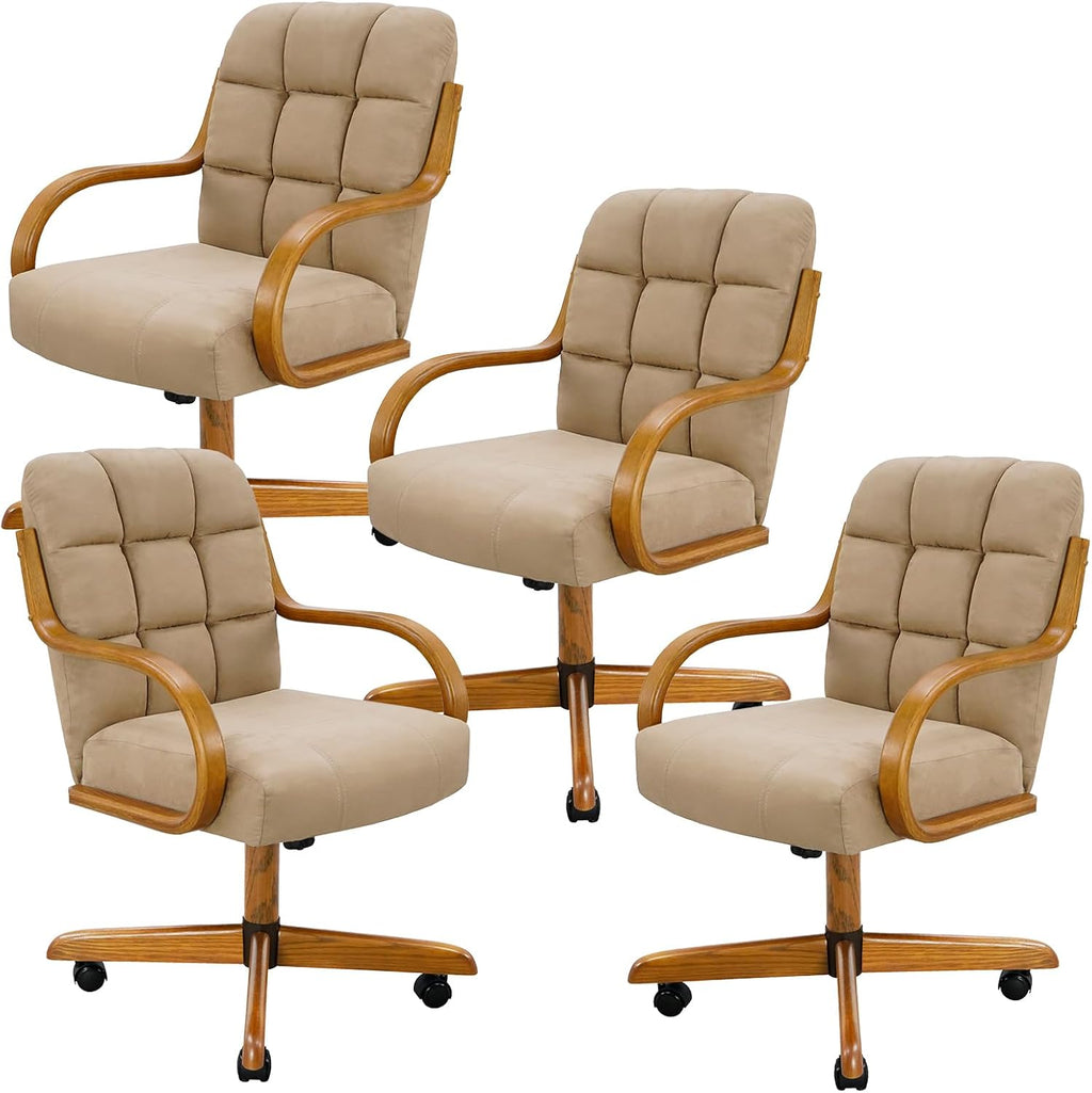 Chromcraft 4-Piece Swivel Tilt Dining Chair Set with Casters – Comfortable Upholstered Seating for Home Kitchens