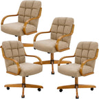 Chromcraft 4-Piece Swivel Tilt Dining Chair Set with Casters – Comfortable Upholstered Seating for Home Kitchens