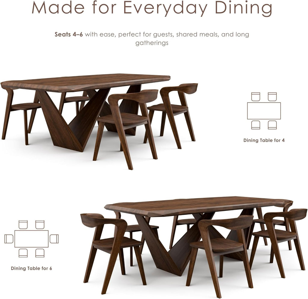 Furniture of America Nazaen III Mid-Century Modern Solid Wood 5-Piece Live Edge Dining Set – 82.5" Brown Table with Upholstered Chairs for Home Kitchen, Dinette, Rich Walnut