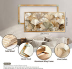 Azatyam Ginkgo Leaf Wall Art Frame Neutral Beige Floral Decor Botanical Nature Picture Ginkgo Leaves Canvas Prints for Living Room Bedroom Office Dining Large Brown Grey Yellow Metal Frame Art 24" x 46"