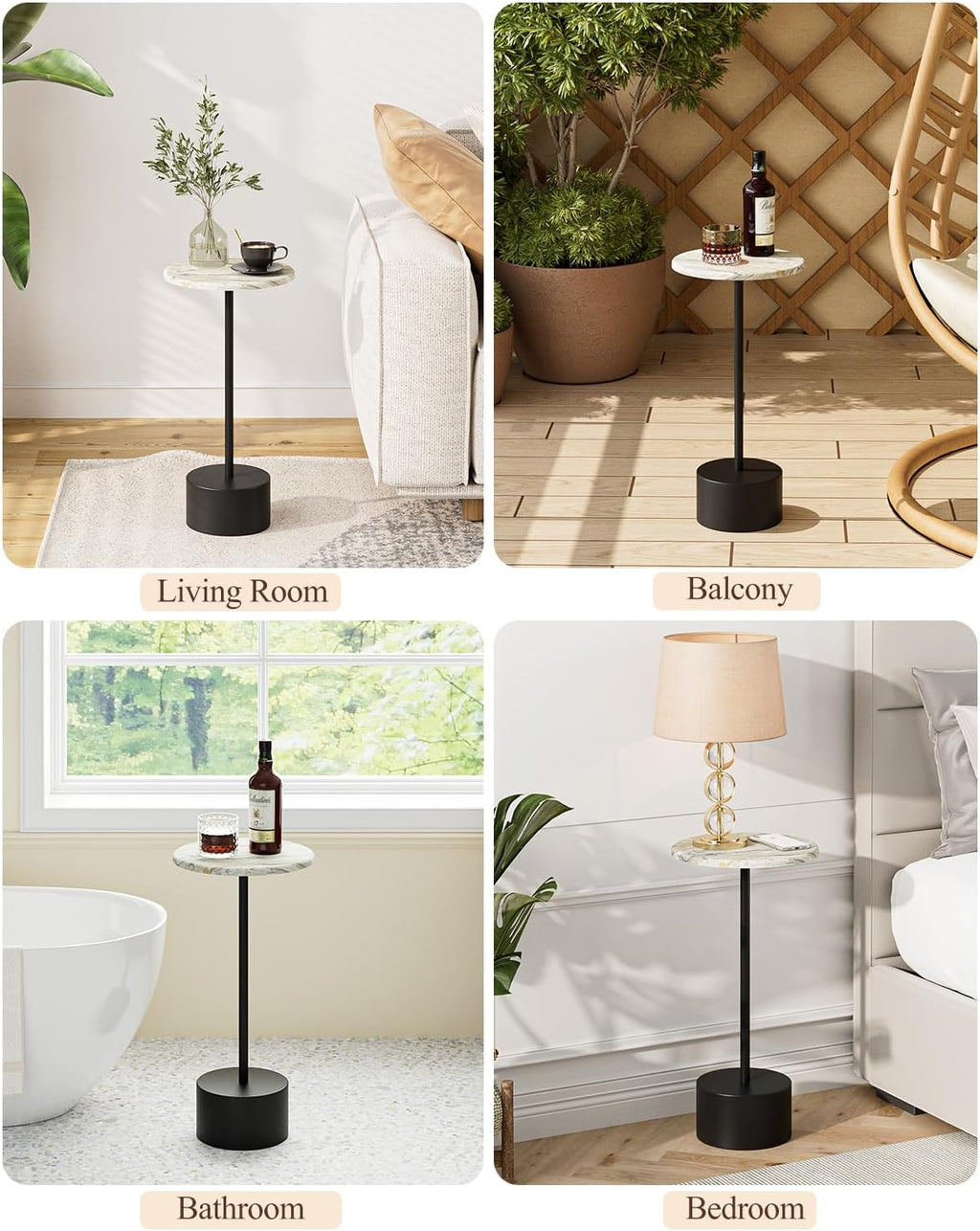 Black Drink Table Pedestal, Round Side Table, Drink Tables for Small Spaces, Pedestal End Table, Small Pedestal Table