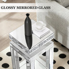 Silver Mirrored End Table, Modern Crushed Diamond Accent Tables, Small Side Coffee Table for Living Room, Bedroom, 11.8"x11.8"x23.6"