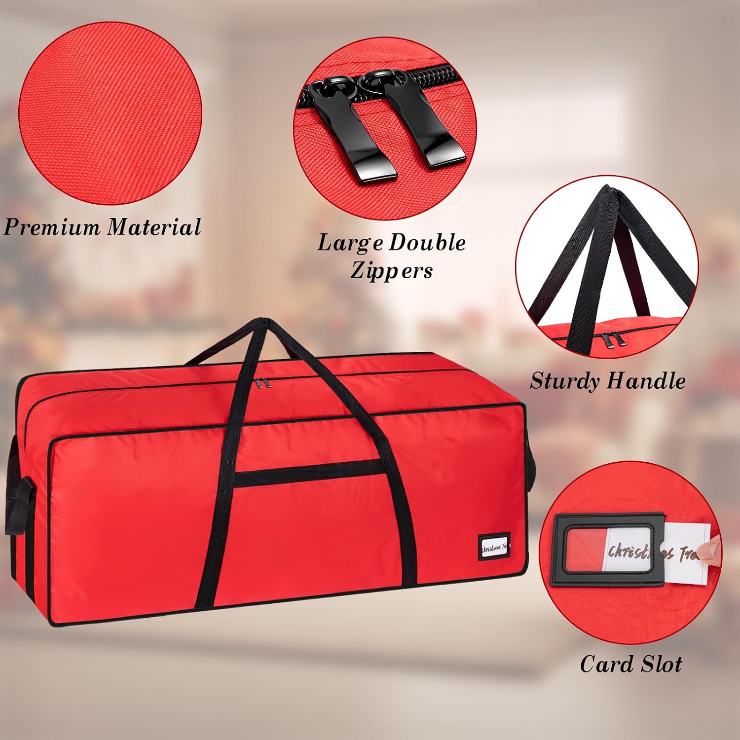 3FT/4FT/4.5 FT Christmas Tree Storage Bag, Heavy Duty Christmas Tree Bag with Reinforced Handles and Dual Zippers Wide Opening, Large Capacity fits for Artificial Christmas Tree, Red