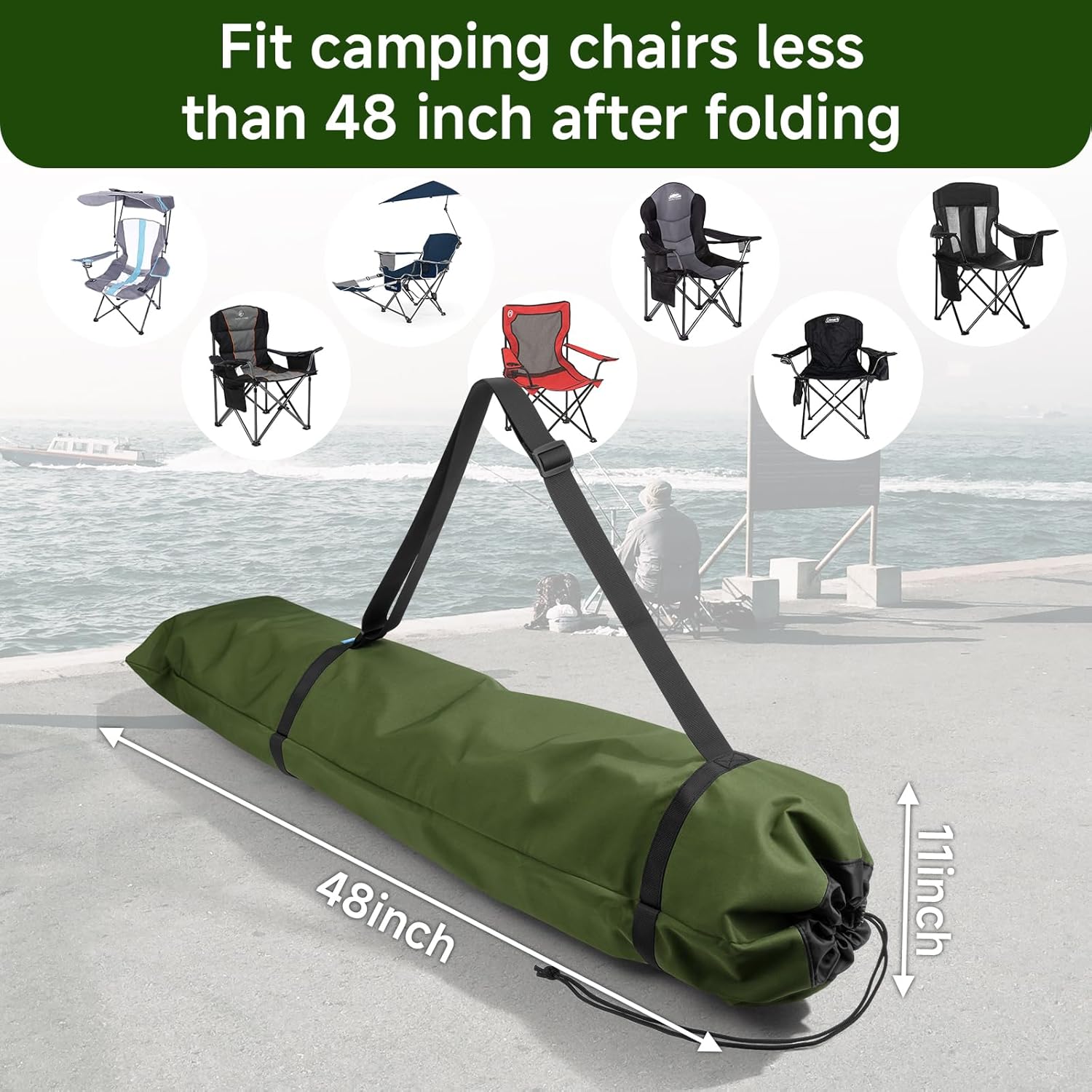 Xxerciz Camping Chair Replacement Bag 48 Inches Folding Chair Carry Bag with Adjustable Shoulder Strap Nylon Storage Tent Bag Heavy Duty Chair Bag for Travel Camping Sports (Exclude Chair)