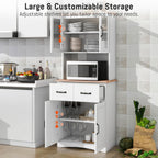 67" Kitchen Pantry Cabinet with Glass Doors & Drawers, Adjustable Shelves, Anti-Tip, Space-Saving Microwave Stand for Small Kitchens