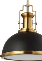 JONATHAN Y 13" Black/Brass Gold Modern Industrial Iron LED Dome Pendant Light, Adjustable Hanging Fixture for Kitchen Island or Entryway, Black Metal Shade, LED Bulb Included (JYL9536A)