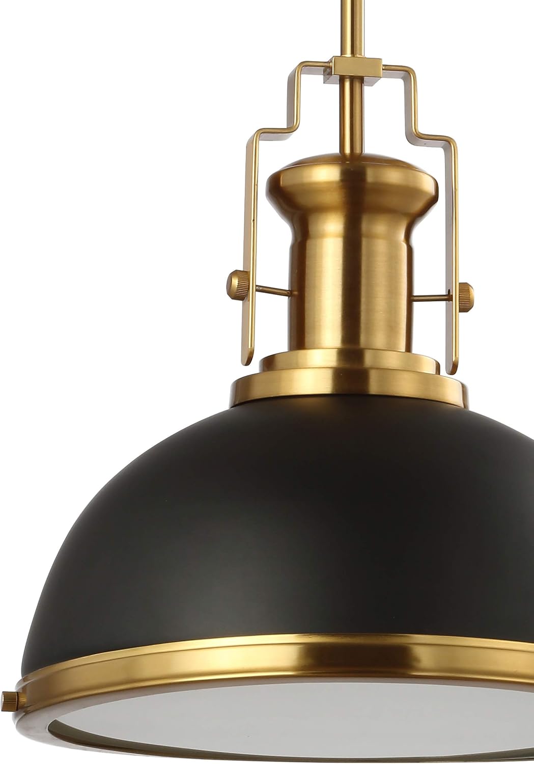 JONATHAN Y 13" Black/Brass Gold Modern Industrial Iron LED Dome Pendant Light, Adjustable Hanging Fixture for Kitchen Island or Entryway, Black Metal Shade, LED Bulb Included (JYL9536A)