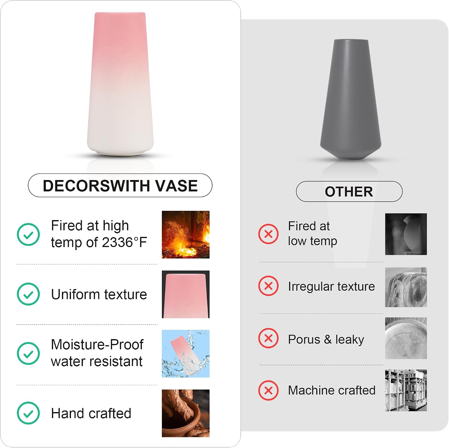 Pink Vase, Small Ceramic Vase, 8 inch Tall Vases for Flowers Pampas Grass Bud Roses Living Room Entry Table Bathroom Home Decor, Modern Style(Pink)