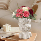 ComSaf White Ceramic Flower Vase for Decor,Modern Style Female Form Face Vase,Unique Flower Vase for Home Living Room Office Decor - Face Type A