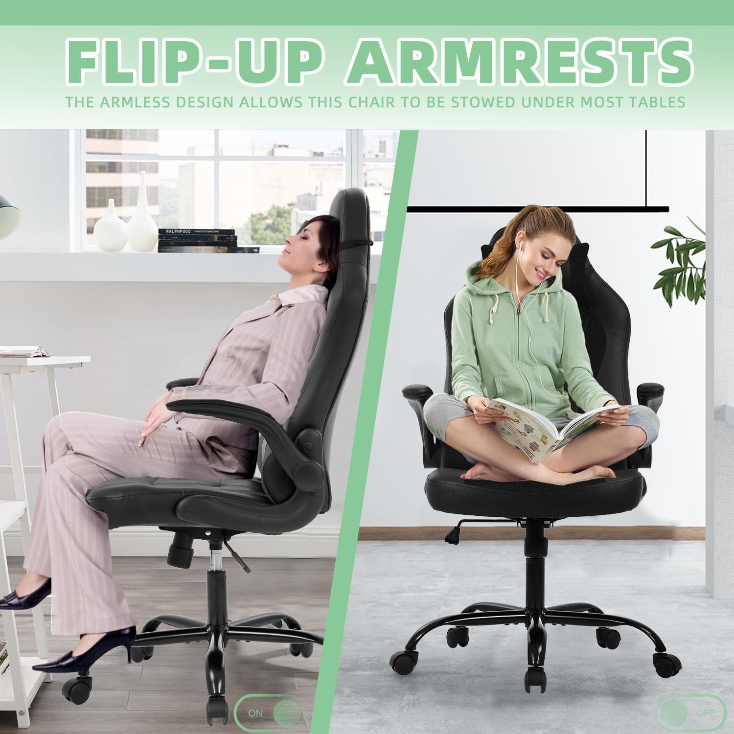 Video Gaming Chair,Ergonomic Computer Office Desk Chair with Comfy Lumbar Support, PU Leather Recliner with Headrest, Fixed Up Armrest, Height Adjustable with 360° Swivel for Adults Gaming,Black