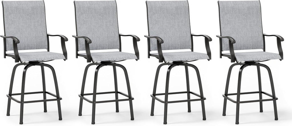 Sophia & William Outdoor Bar Stools Set of 4, Bar Height Patio Chairs, Outdoor Swivel Bar Stools High Top Patio Chairs, Supports 300 lbs (Light Grey Fabric)
