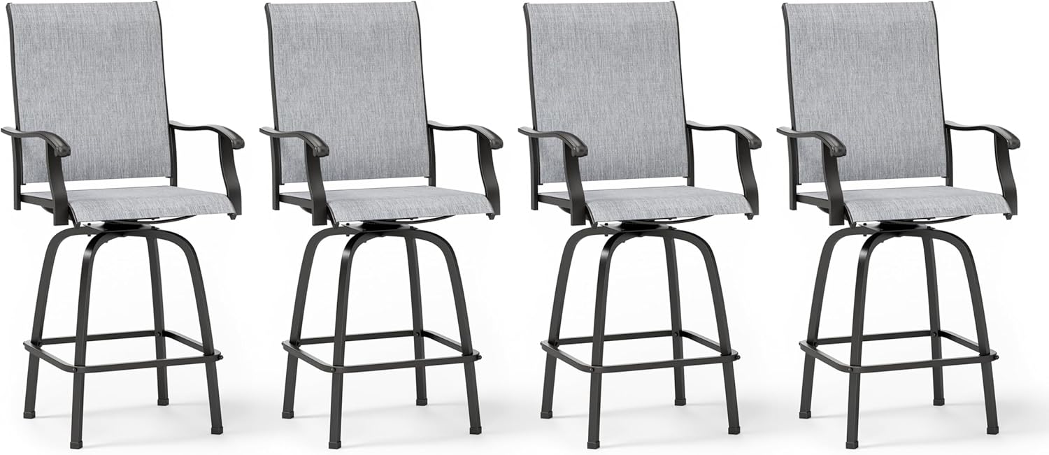 Sophia & William Outdoor Bar Stools Set of 4, Bar Height Patio Chairs, Outdoor Swivel Bar Stools High Top Patio Chairs, Supports 300 lbs (Light Grey Fabric)
