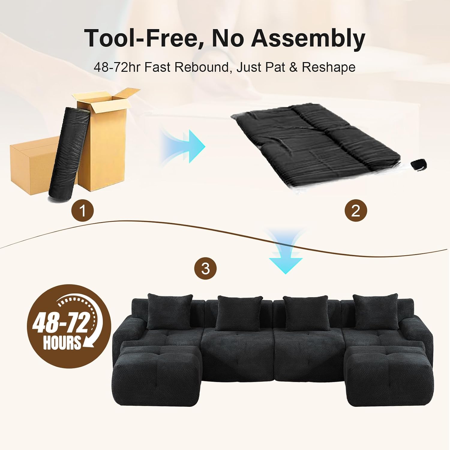 Modern Loveseat Sofa, 73.2" Black Boneless Couch with Spring and Foam Fill, Soft Pineapple Lattice Material, No Assembly Required for Living Room & Guest Room