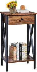 VECELO Tall Nightstand,27.6 inch Wooden End Table with Metal X-Frame,Side Table with Drawer and Storage Shelf for Living Room Bedroom Entryway Small Spaces