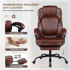 Big and Tall Office Desk Chair, Executive Office Chair with Foot Rest, PU Leather Comfy Reclining Office Chairs for Heavy People, Wide Ergonomic High-Back Computer Chairs, Brown