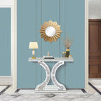 Silver Mirrored Console Table with Crushed Diamond Inlay, 39.4'' Long Glass Entryway Sofa Table, C-Shaped Base Modern Accent Narrow Table for Living Room, Hallway, Foyer, Entrance