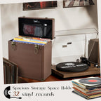 Hododou Vinyl Record Storage Box with Lock Record Organizer Storage for 30+ Single Records 12-inch Water Resistant Collapsible Storage Crate with Lid Handle Mesh Pouch for Valuable Album Collection