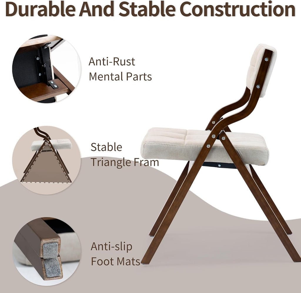HOMEFUN Folding Chairs with Cushion, Wooden Padded Foldable Chair 2 Pack, Portable and Assembled Seat for Guests Kitchen Office Wedding and Party, Camel