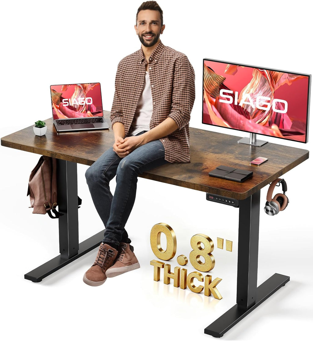 SIAGO Electric Standing Desk Adjustable - 48 x 24 Inch Sit Stand up Desk with 0.8 Inch Thick Tabletop - Adjustable Height Table with 3 Memory Preset, Cable Management for Home Office