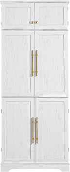 78.2" Tall Farmhouse Kitchen Pantry Cabinet, Storage Cabinet with 8 Door Shelves & 4 Adjustable Shelves, Hidden Drawer and Wine Rack for Kitchen, Dining Room, Bathroom, Retro White