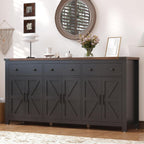 VVFLU 71" Large Sideboard Buffet Cabinet with Storage, Farmhouse Coffee Bar with 3 Drawers and 6 Barn Doors, Long Wider Storage Cabinet, for Kitchen, Dining Room, Living Room, Black Wood
