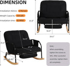 Oversized Reclining Rocking Chair with Foot Rest, 110°–160° Adjustable Backrest, Upholstered Armchair with Side Pocket for Nursery and Living Room, Black
