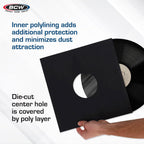 BCW 12-Inch Vinyl LP Record Sleeves - 50 Pack | Black Polylined Inner Protective Sleeves with Center Hole for Vinyl Records | Acid-Free, Scratch Resistant | Ideal for DJs and Collectors