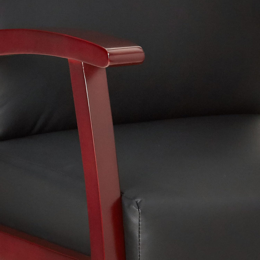 Lorell Black Leather/Wood Frame Guest Chair, Mahogany/Black