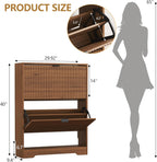 HUANLEGO Shoe Cabinet Storage for Entryway with 2 Flip Drawers, Walnut Fluted Shoe Cabinet with Open Storage, Wooden Hidden Shoe Rack Freestanding Narrow Slim Shoes Organizer for Hallway, Entrance