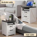 2Pcs Industrial Nightstand with Fast Charging Station, Bedside Table with 2 Drawers, 2 AC Outlets, USB & Type-C Ports, Farmhouse Style Wooden Sofa End Table for Bedroom