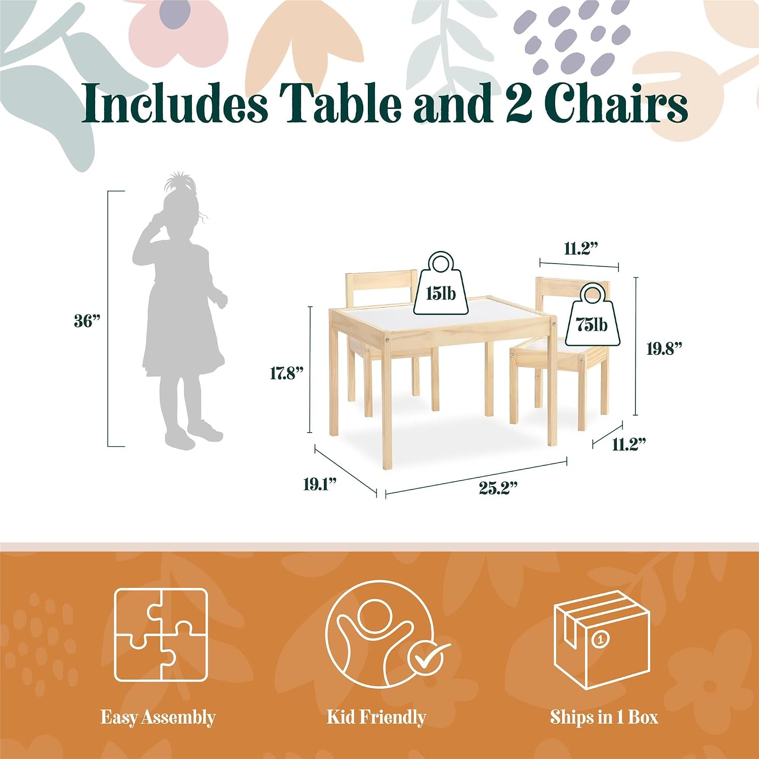 Baby Relax Hunter 3-Piece Kiddy Table & Chair, Natural/White Table Set